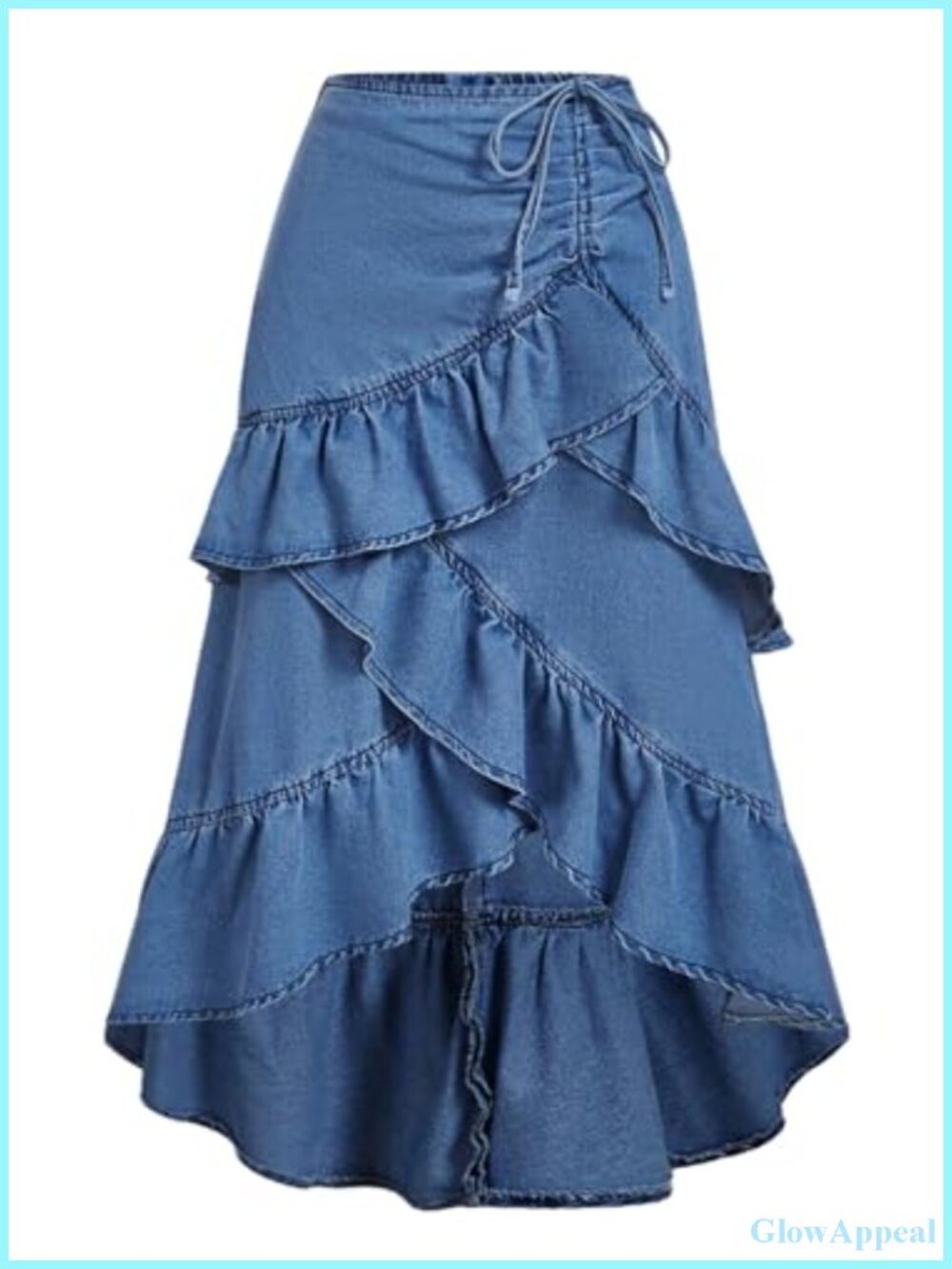 Ruffle Long Jean Skirt Asymmetrical High Rise Maxi
